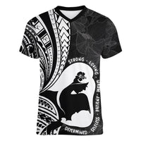 Mother's Day Women V Neck T Shirt Polynesia Vintage Hibiscus - Black