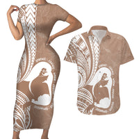Mother's Day Couples Matching Short Sleeve Bodycon Dress and Hawaiian Shirt Polynesia Vintage Hibiscus - Brown LT7 Brown - Polynesian Pride