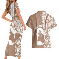 Mother's Day Couples Matching Short Sleeve Bodycon Dress and Hawaiian Shirt Polynesia Vintage Hibiscus - Brown LT7 - Polynesian Pride