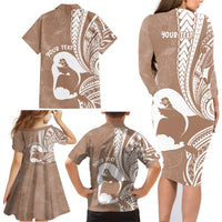 Mother's Day Family Matching Long Sleeve Bodycon Dress and Hawaiian Shirt Polynesia Vintage Hibiscus - Brown LT7 - Polynesian Pride