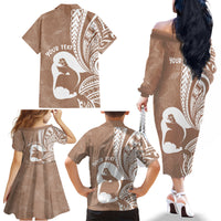 Mother's Day Family Matching Off The Shoulder Long Sleeve Dress and Hawaiian Shirt Polynesia Vintage Hibiscus - Brown LT7 - Polynesian Pride