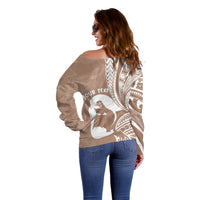 Mother's Day Off Shoulder Sweater Polynesia Vintage Hibiscus - Brown