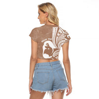 Mother's Day Raglan Cropped T Shirt Polynesia Vintage Hibiscus - Brown
