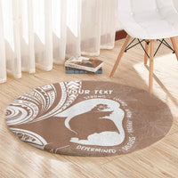 Mother's Day Round Carpet Polynesia Vintage Hibiscus - Brown