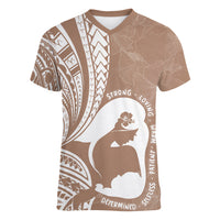 Mother's Day Women V Neck T Shirt Polynesia Vintage Hibiscus - Brown