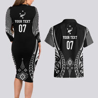2025 Rugby Championship New Zealand Custom Couples Matching Long Sleeve Bodycon Dress and Hawaiian Shirt Poutama Motifs LT7 - Polynesian Pride