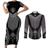 2025 Rugby Championship New Zealand Custom Couples Matching Short Sleeve Bodycon Dress and Long Sleeve Button Shirt Poutama Motifs LT7 Black - Polynesian Pride