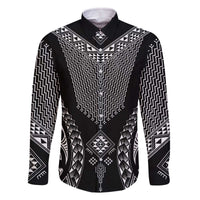 2025 Rugby Championship New Zealand Custom Family Matching Off The Shoulder Long Sleeve Dress and Hawaiian Shirt Poutama Motifs LT7 Dad's Shirt - Long Sleeve Black - Polynesian Pride