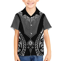 2025 Rugby Championship New Zealand Custom Family Matching Off The Shoulder Long Sleeve Dress and Hawaiian Shirt Poutama Motifs LT7 Son's Shirt Black - Polynesian Pride