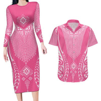2025 Rugby Championship New Zealand Custom Couples Matching Long Sleeve Bodycon Dress and Hawaiian Shirt Poutama Motifs - Pink Out LT7 Pink - Polynesian Pride