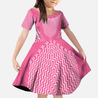 2025 Rugby Championship New Zealand Custom Family Matching Long Sleeve Bodycon Dress and Hawaiian Shirt Poutama Motifs - Pink Out LT7 Daughter's Dress Pink - Polynesian Pride