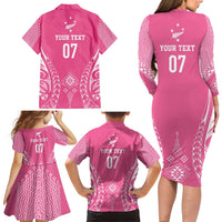 2025 Rugby Championship New Zealand Custom Family Matching Long Sleeve Bodycon Dress and Hawaiian Shirt Poutama Motifs - Pink Out LT7 - Polynesian Pride
