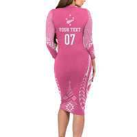 2025 Rugby Championship New Zealand Custom Family Matching Long Sleeve Bodycon Dress and Hawaiian Shirt Poutama Motifs - Pink Out LT7 - Polynesian Pride