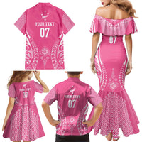 2025 Rugby Championship New Zealand Custom Family Matching Mermaid Dress and Hawaiian Shirt Poutama Motifs - Pink Out LT7 - Polynesian Pride