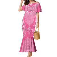 2025 Rugby Championship New Zealand Custom Family Matching Mermaid Dress and Hawaiian Shirt Poutama Motifs - Pink Out LT7 Mom's Dress Pink - Polynesian Pride