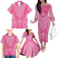 2025 Rugby Championship New Zealand Custom Family Matching Off The Shoulder Long Sleeve Dress and Hawaiian Shirt Poutama Motifs - Pink Out LT7 - Polynesian Pride