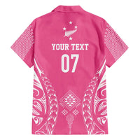 2025 Rugby Championship New Zealand Custom Family Matching Off The Shoulder Long Sleeve Dress and Hawaiian Shirt Poutama Motifs - Pink Out LT7 - Polynesian Pride