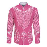 2025 Rugby Championship New Zealand Custom Family Matching Off The Shoulder Long Sleeve Dress and Hawaiian Shirt Poutama Motifs - Pink Out LT7 Dad's Shirt - Long Sleeve Pink - Polynesian Pride
