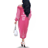 2025 Rugby Championship New Zealand Custom Family Matching Off The Shoulder Long Sleeve Dress and Hawaiian Shirt Poutama Motifs - Pink Out LT7 - Polynesian Pride