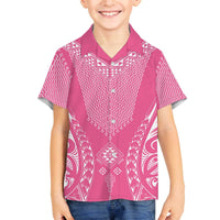 2025 Rugby Championship New Zealand Custom Family Matching Off The Shoulder Long Sleeve Dress and Hawaiian Shirt Poutama Motifs - Pink Out LT7 Son's Shirt Pink - Polynesian Pride
