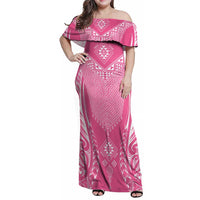 2025 Rugby Championship New Zealand Custom Family Matching Off Shoulder Maxi Dress and Hawaiian Shirt Poutama Motifs - Pink Out LT7 Mom's Dress Pink - Polynesian Pride