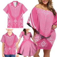 2025 Rugby Championship New Zealand Custom Family Matching Off Shoulder Short Dress and Hawaiian Shirt Poutama Motifs - Pink Out LT7 - Polynesian Pride