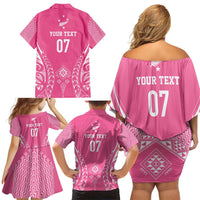 2025 Rugby Championship New Zealand Custom Family Matching Off Shoulder Short Dress and Hawaiian Shirt Poutama Motifs - Pink Out LT7 - Polynesian Pride