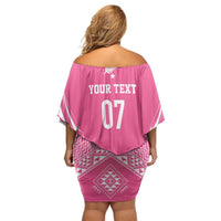 2025 Rugby Championship New Zealand Custom Family Matching Off Shoulder Short Dress and Hawaiian Shirt Poutama Motifs - Pink Out LT7 - Polynesian Pride
