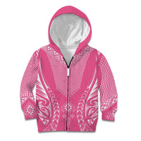 2025 Rugby Championship New Zealand Custom Kid Hoodie Poutama Motifs - Pink Out LT7 Zip Hoodie Pink - Polynesian Pride
