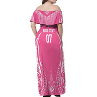 2025 Rugby Championship New Zealand Custom Off Shoulder Maxi Dress Poutama Motifs - Pink Out LT7 - Polynesian Pride