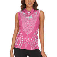 2025 Rugby Championship New Zealand Custom Women Sleeveless Polo Shirt Poutama Motifs - Pink Out LT7 - Polynesian Pride