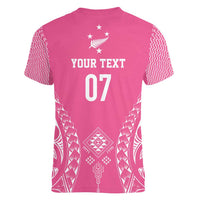 2025 Rugby Championship New Zealand Custom Women V-Neck T-Shirt Poutama Motifs - Pink Out LT7 - Polynesian Pride