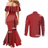 Samoa FAST Siapo Couples Matching Mermaid Dress and Long Sleeve Button Shirt Tatau-Ulafala Vines - Polynesian Pride
