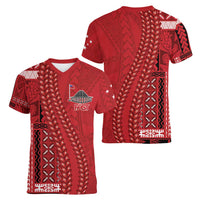 Samoa FAST Siapo Women V-Neck T-Shirt Tatau-Ulafala Vines - Polynesian Pride