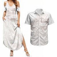 Samoa Lotu Tamaiti White Prayers Couples Matching Summer Maxi Dress and Hawaiian Shirt Floral Mamanu Siapo