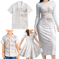 Samoa Lotu Tamaiti White Prayers Family Matching Long Sleeve Bodycon Dress and Hawaiian Shirt Floral Mamanu Siapo