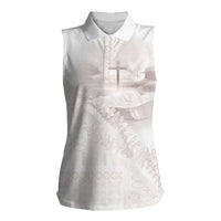 Samoa Lotu Tamaiti White Prayers Women Sleeveless Polo Shirt Floral Mamanu Siapo LT7 Female White - Polynesian Pride