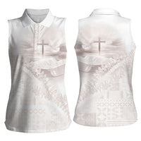 Samoa Lotu Tamaiti White Prayers Women Sleeveless Polo Shirt Floral Mamanu Siapo LT7 - Polynesian Pride