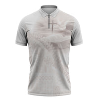 Samoa Lotu Tamaiti White Prayers Zipper Polo Shirt Floral Mamanu Siapo LT7 White - Polynesian Pride
