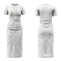 Tonga White Sunday Fakame Couples Matching Short Sleeve Bodycon Dress and Hawaiian Shirt Tokelaufeletoa Kupesi LT7 - Polynesian Pride