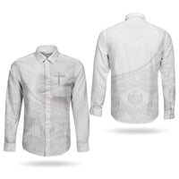 Tonga White Sunday Fakame Couples Matching Summer Maxi Dress and Long Sleeve Button Shirt Tokelaufeletoa Kupesi LT7 - Polynesian Pride