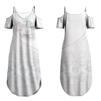 Tonga White Sunday Fakame Couples Matching Summer Maxi Dress and Long Sleeve Button Shirt Tokelaufeletoa Kupesi LT7 - Polynesian Pride