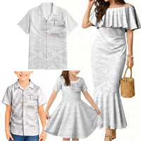 Tonga White Sunday Fakame Family Matching Mermaid Dress and Hawaiian Shirt Tokelaufeletoa Kupesi LT7 - Polynesian Pride