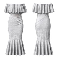 Tonga White Sunday Fakame Family Matching Mermaid Dress and Hawaiian Shirt Tokelaufeletoa Kupesi LT7 Mom's Dress White - Polynesian Pride