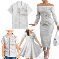 Tonga White Sunday Fakame Family Matching Off The Shoulder Long Sleeve Dress and Hawaiian Shirt Tokelaufeletoa Kupesi LT7 - Polynesian Pride