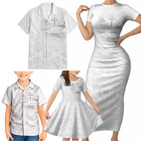 Tonga White Sunday Fakame Family Matching Short Sleeve Bodycon Dress and Hawaiian Shirt Tokelaufeletoa Kupesi LT7 - Polynesian Pride