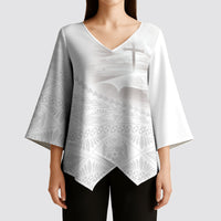 Tonga White Sunday Fakame Kimono Sleeve Blouse Tokelaufeletoa Kupesi LT7 - Polynesian Pride
