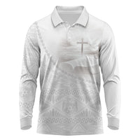 Tonga White Sunday Fakame Long Sleeve Polo Shirt Tokelaufeletoa Kupesi LT7 White - Polynesian Pride