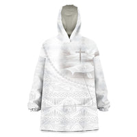 Tonga White Sunday Fakame Wearable Blanket Hoodie Tokelaufeletoa Kupesi LT7 One Size White - Polynesian Pride