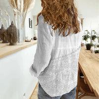 Tonga White Sunday Fakame Women Casual Shirt Tokelaufeletoa Kupesi LT7 - Polynesian Pride